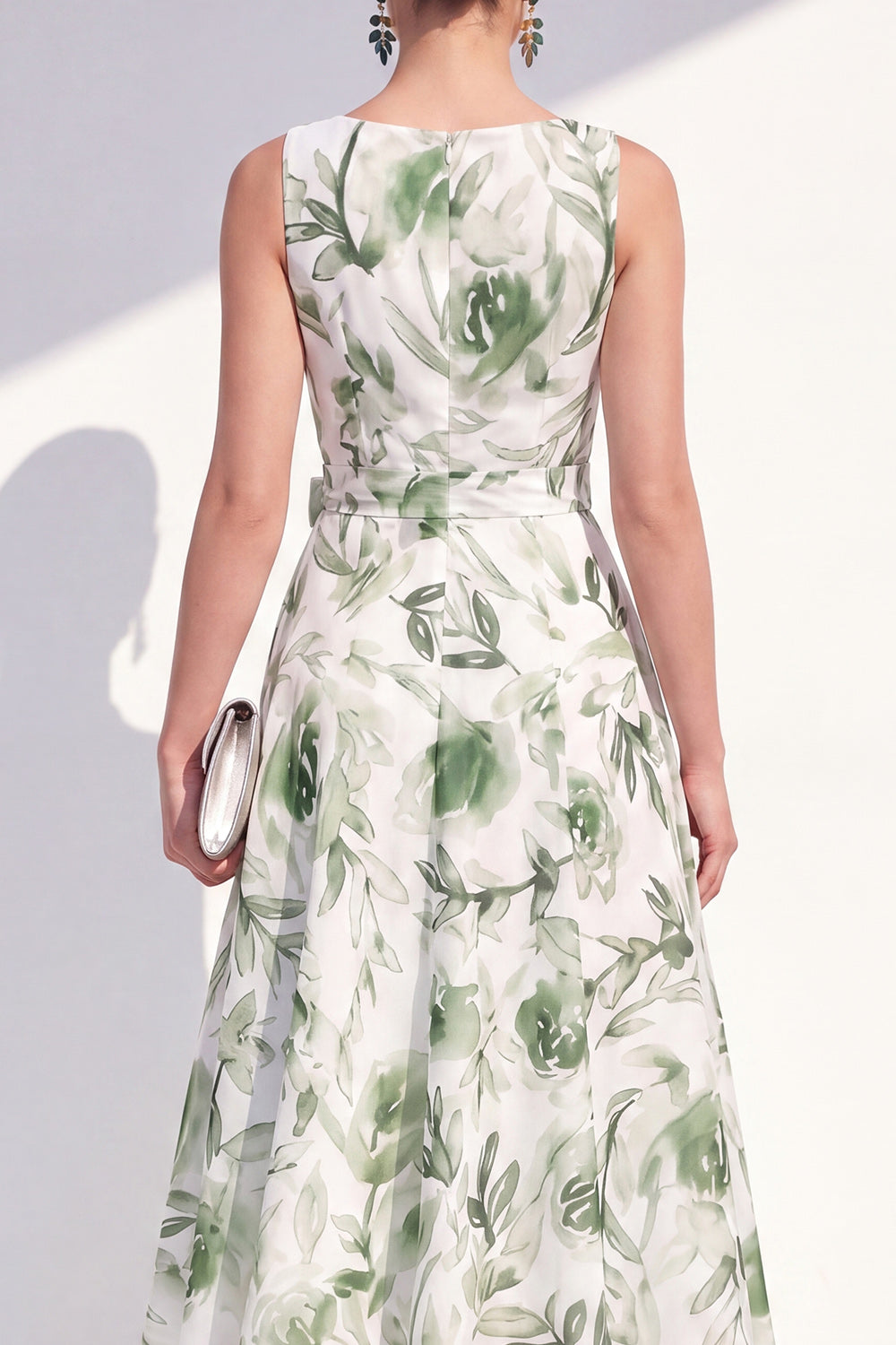 Purple Flower V-Neck A Line Maxi Beach Wedding Guest Dress with Bow