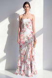 Blue Flower Mermaid Ruched Beach Wedding Guest Dress with Ruffles