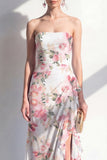 Blue Flower Mermaid Ruched Beach Wedding Guest Dress with Ruffles