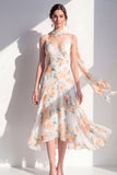 V-Neck Blue Flower A Line Beach Wedding Guest Dress