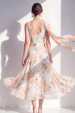 V-Neck Blue Flower A Line Beach Wedding Guest Dress