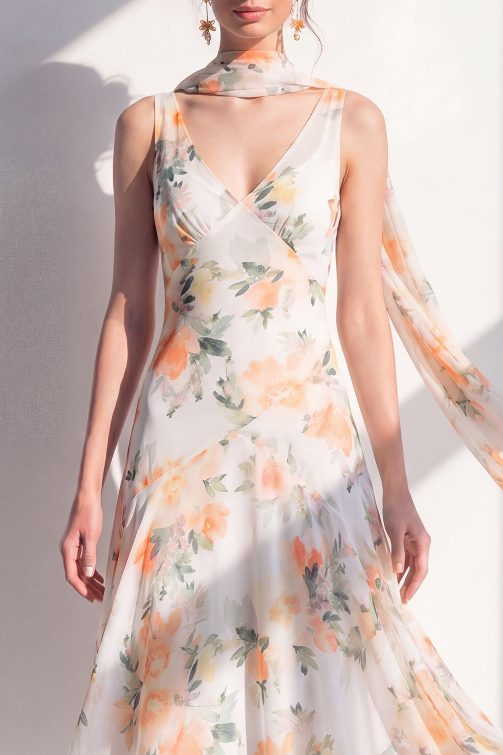 V-Neck Blue Flower A Line Beach Wedding Guest Dress