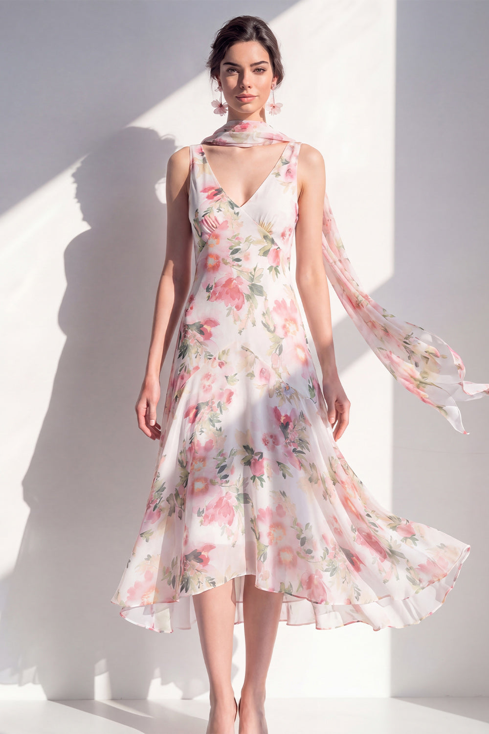 V-Neck Blue Flower A Line Beach Wedding Guest Dress