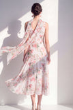 V-Neck Blue Flower A Line Beach Wedding Guest Dress