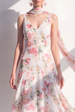 V-Neck Blue Flower A Line Beach Wedding Guest Dress