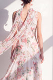 V-Neck Blue Flower A Line Beach Wedding Guest Dress