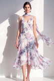 V-Neck Blue Flower A Line Beach Wedding Guest Dress