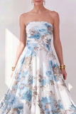 Orange Flower Strapless Ruched A Line Beach Wedding Guest Dress
