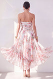 Orange Flower Strapless Ruched A Line Beach Wedding Guest Dress