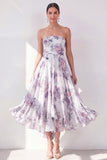 Orange Flower Strapless Ruched A Line Beach Wedding Guest Dress