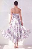 Orange Flower Strapless Ruched A Line Beach Wedding Guest Dress