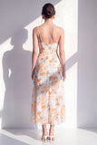 Pink Flower Ruffled Sheath Beach Wedding Guest Dress with Slit