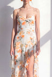 Pink Flower Ruffled Sheath Beach Wedding Guest Dress with Slit