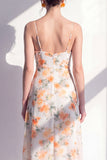 Pink Flower Ruffled Sheath Beach Wedding Guest Dress with Slit
