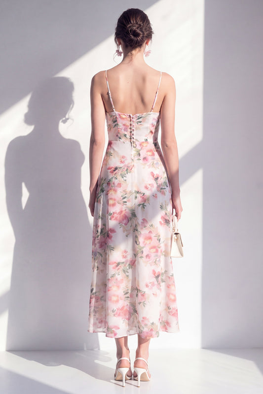 Pink Flower Ruffled Sheath Beach Wedding Guest Dress with Slit