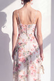 Pink Flower Ruffled Sheath Beach Wedding Guest Dress with Slit
