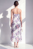 Pink Flower Ruffled Sheath Beach Wedding Guest Dress with Slit
