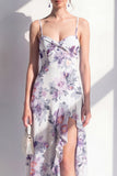 Pink Flower Ruffled Sheath Beach Wedding Guest Dress with Slit