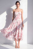 Pink Flower A Line Strapless Maxi Beach Wedding Guest Dress