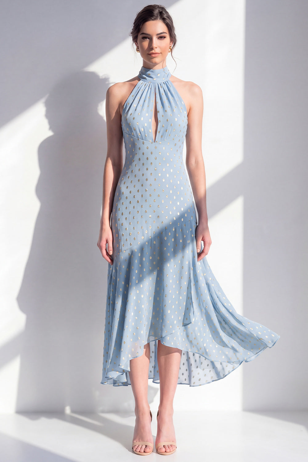 Olive High Neck Keyhole A Line Maxi Beach Wedding Guest Dress