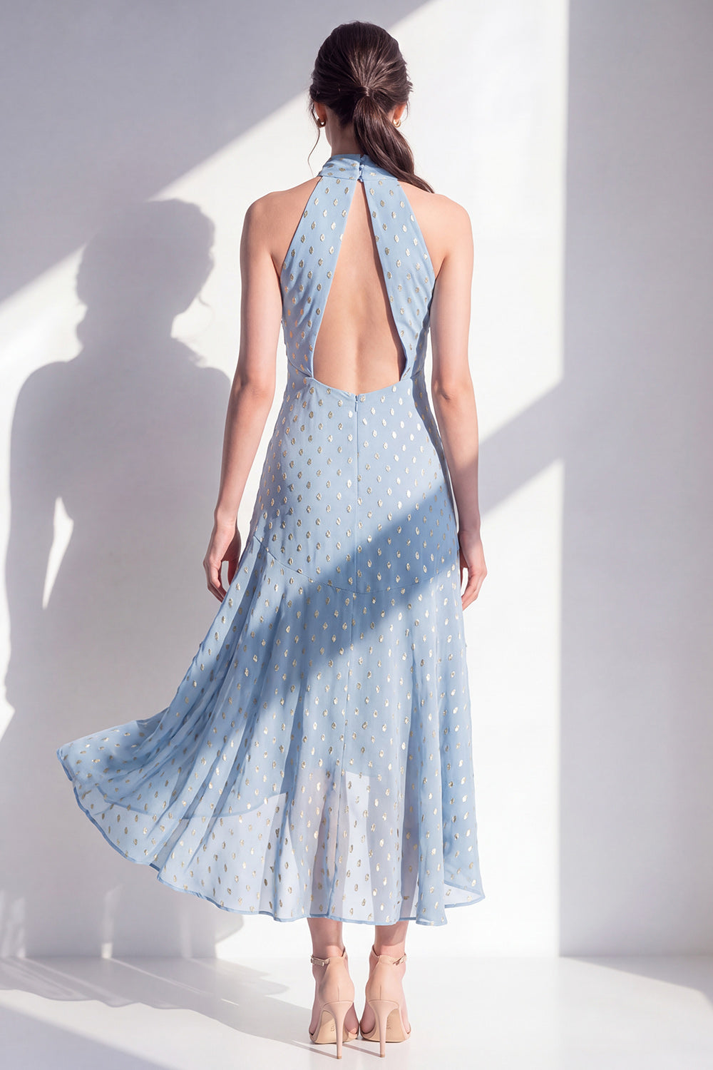 Olive High Neck Keyhole A Line Maxi Beach Wedding Guest Dress