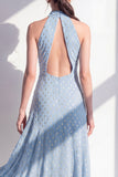 Olive High Neck Keyhole A Line Maxi Beach Wedding Guest Dress