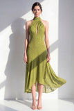 Olive High Neck Keyhole A Line Maxi Beach Wedding Guest Dress