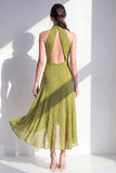 Olive High Neck Keyhole A Line Maxi Beach Wedding Guest Dress