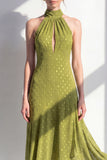Olive High Neck Keyhole A Line Maxi Beach Wedding Guest Dress