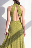 Olive High Neck Keyhole A Line Maxi Beach Wedding Guest Dress