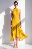 Olive High Neck Keyhole A Line Maxi Beach Wedding Guest Dress