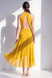 Olive High Neck Keyhole A Line Maxi Beach Wedding Guest Dress