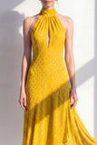 Olive High Neck Keyhole A Line Maxi Beach Wedding Guest Dress