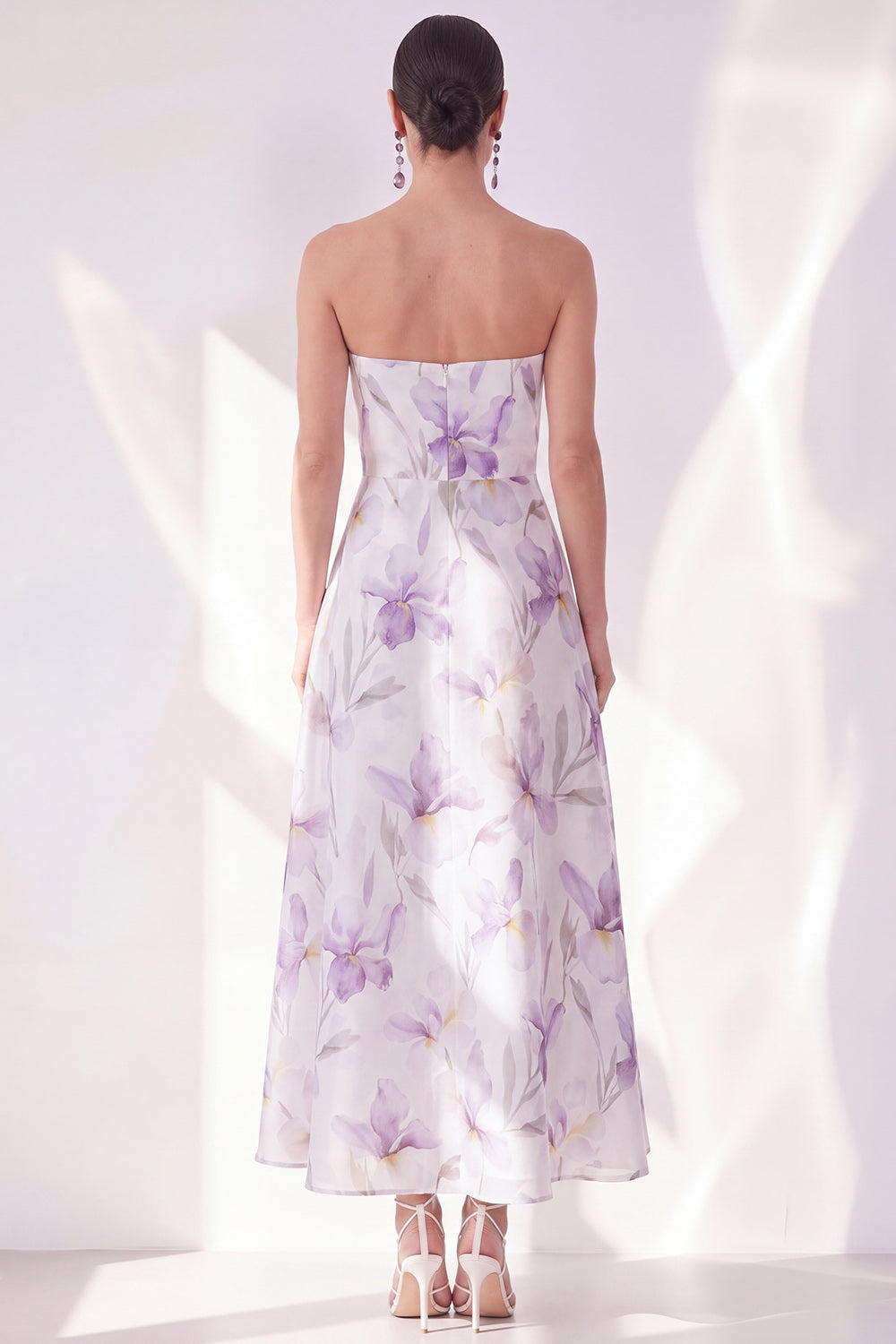 Lilac Flower Strapless A Line Maxi Beach Wedding Guest Dress