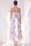 Lilac Flower Strapless A Line Maxi Beach Wedding Guest Dress