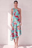 Pink Red Flower One Shoulder Asymmetrical Beach Wedding Guest Dress
