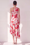 Pink Red Flower One Shoulder Asymmetrical Beach Wedding Guest Dress
