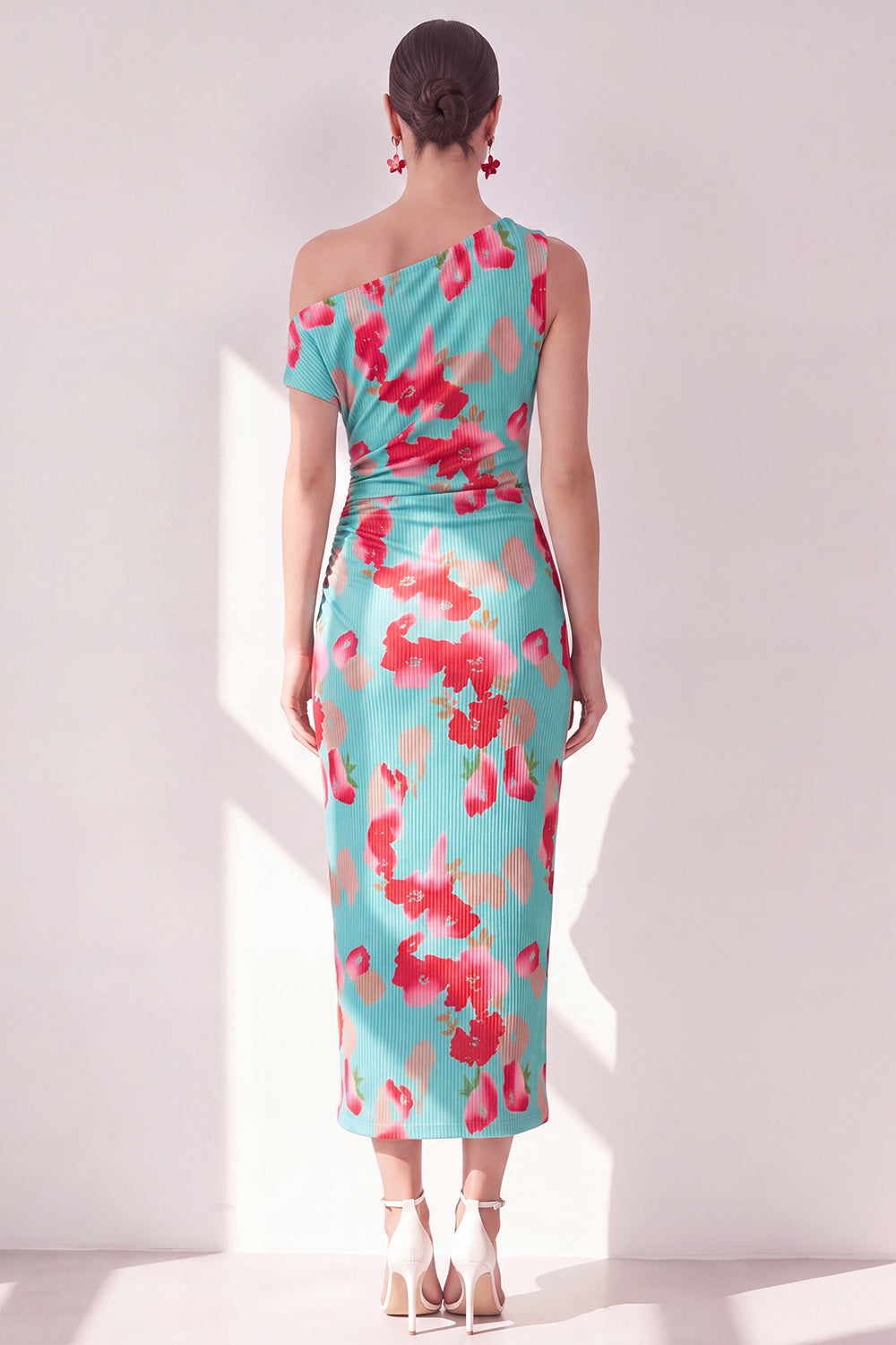 Sheath Pink Red Flower One Shoulder Maxi Beach Wedding Guest Dress