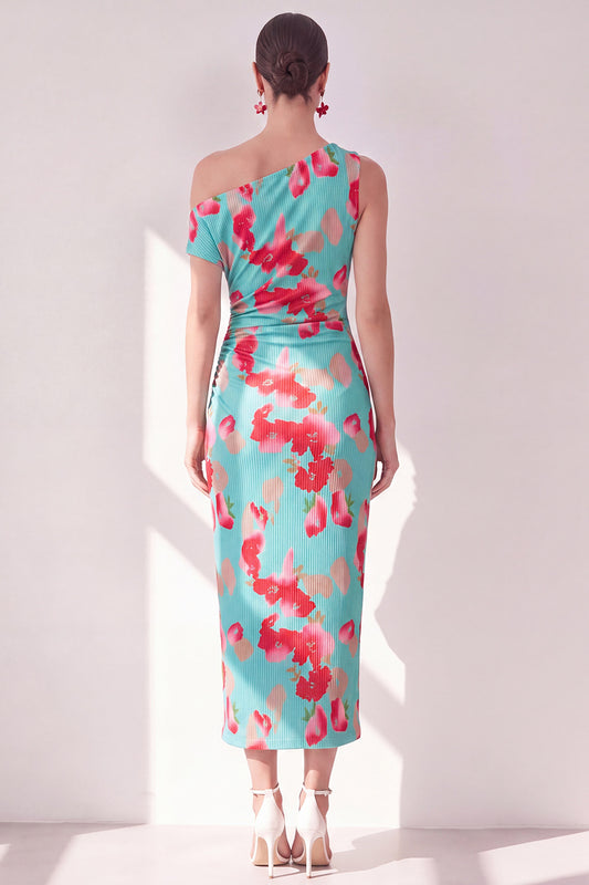 Sheath Pink Red Flower One Shoulder Maxi Beach Wedding Guest Dress