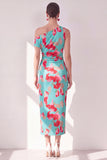Sheath Pink Red Flower One Shoulder Maxi Beach Wedding Guest Dress