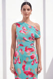 Sheath Pink Red Flower One Shoulder Maxi Beach Wedding Guest Dress