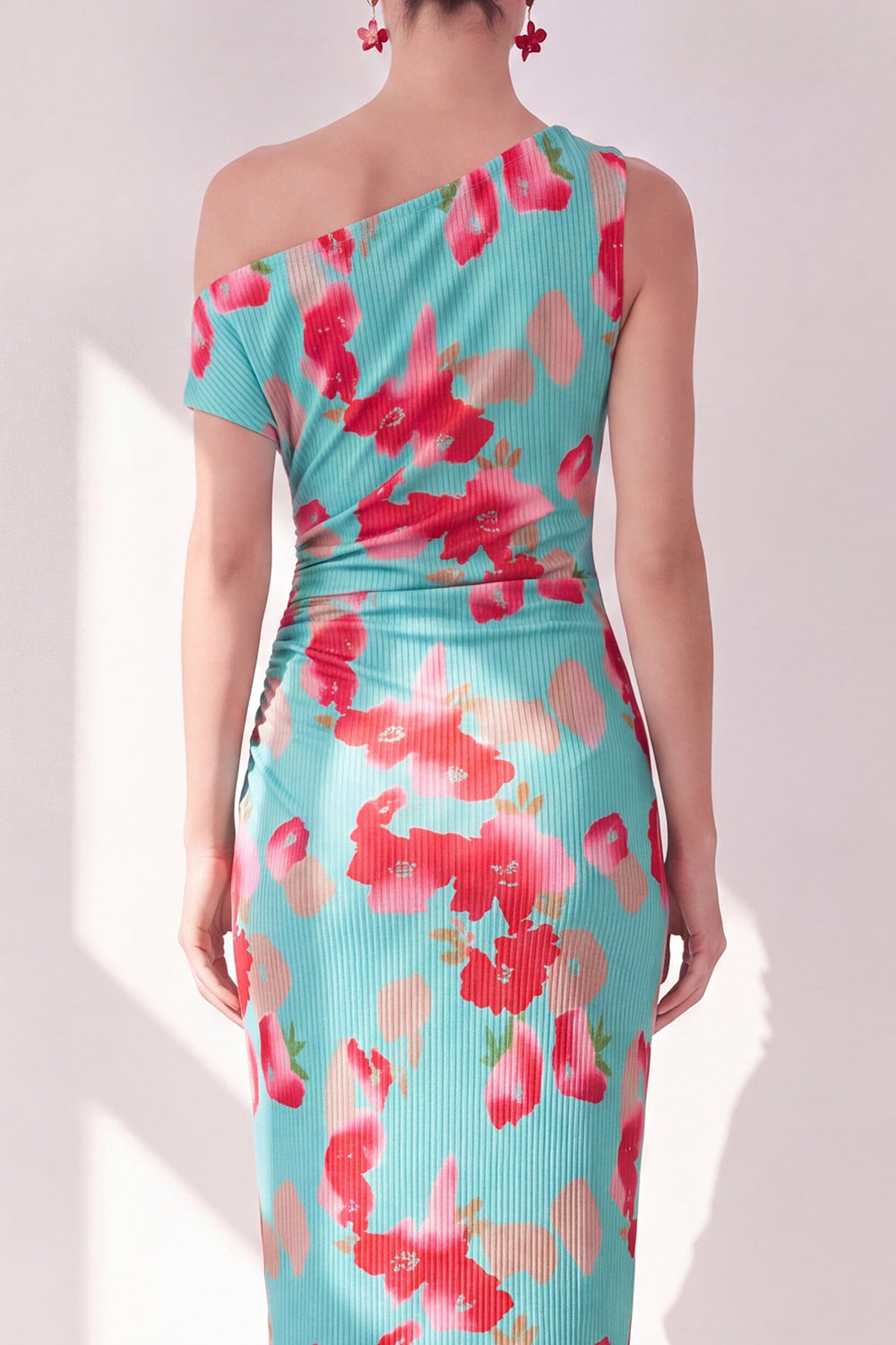 Sheath Pink Red Flower One Shoulder Maxi Beach Wedding Guest Dress