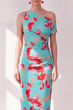 Sheath Pink Red Flower One Shoulder Maxi Beach Wedding Guest Dress