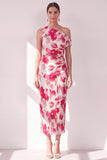 Sheath Pink Red Flower One Shoulder Maxi Beach Wedding Guest Dress