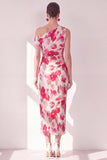 Sheath Pink Red Flower One Shoulder Maxi Beach Wedding Guest Dress
