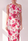 Sheath Pink Red Flower One Shoulder Maxi Beach Wedding Guest Dress