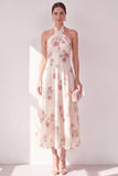 Apricot Halter Floral A Line Maxi Beach Wedding Guest Dress