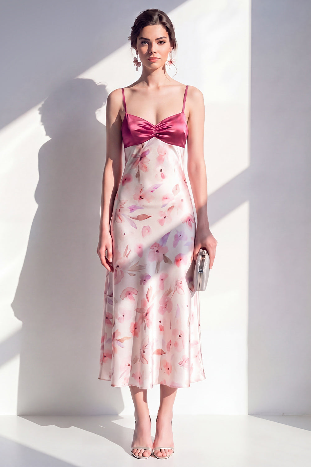Pink Floral Spaghetti Straps Maxi Beach Wedding Guest Dress