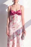 Pink Floral Spaghetti Straps Maxi Beach Wedding Guest Dress