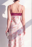 Pink Floral Spaghetti Straps Maxi Beach Wedding Guest Dress